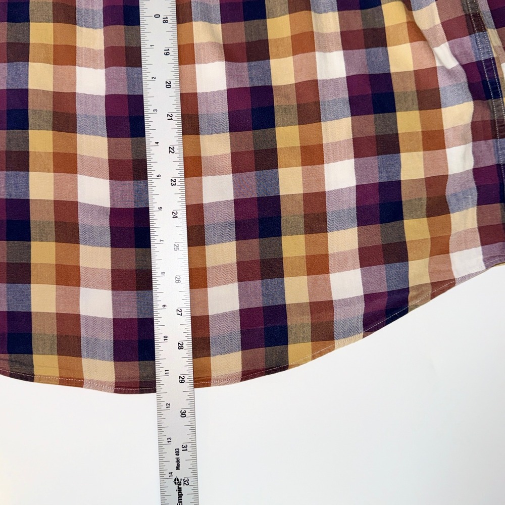 Turnbury Mens Lustrous Cotton Plaid Button Down Shirt Purple Gold Brown Size M - Picture 8 of 8
